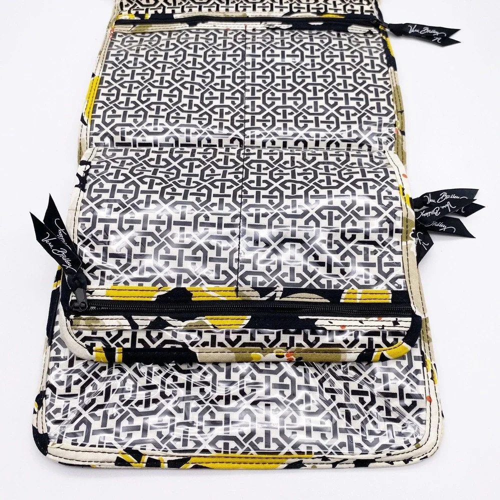 Vera Bradley Floral Folding Travel Toiletry Bag Yellow Black Tan Flower EUC